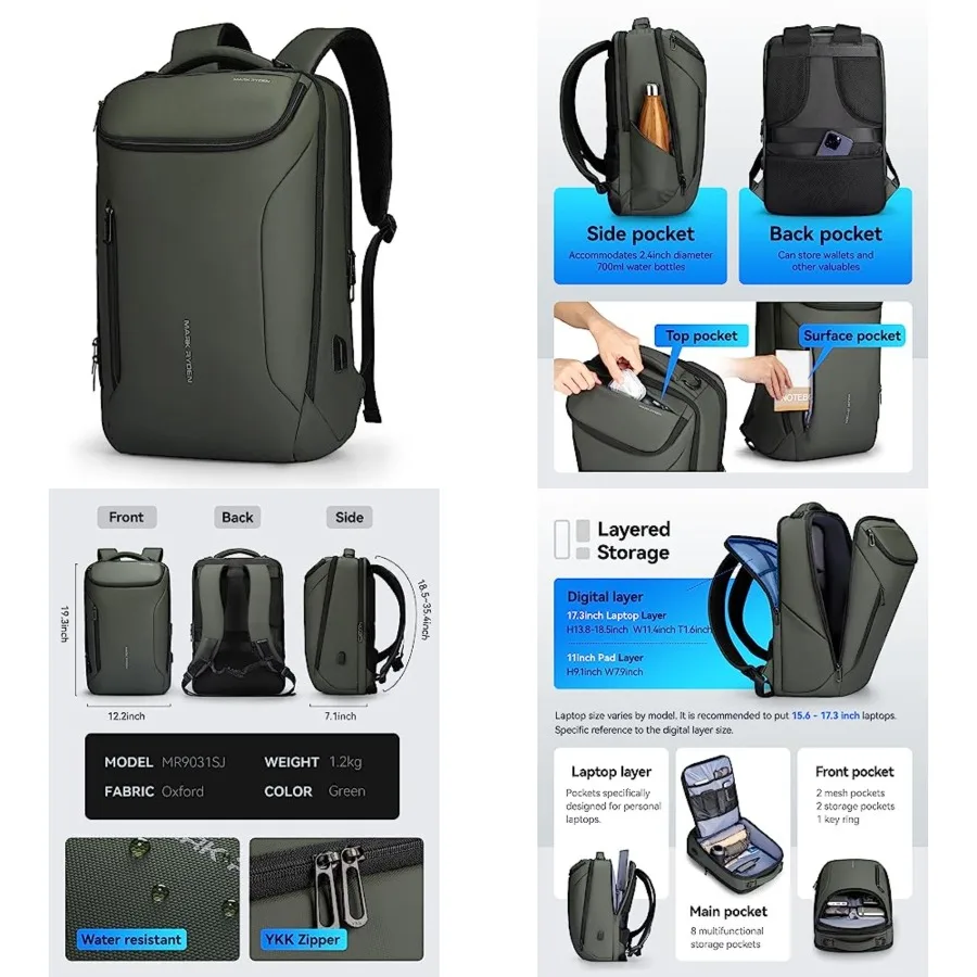 Backpack for Men Waterproof and Travel Laptop Backpack with USB Charging, Fits 17 Inch Laptop and Tech Gear
Backpack for Men Waterproof and Travel Laptop Backpack with USB Charging, Fits 17 Inch Laptop and Tech Gear