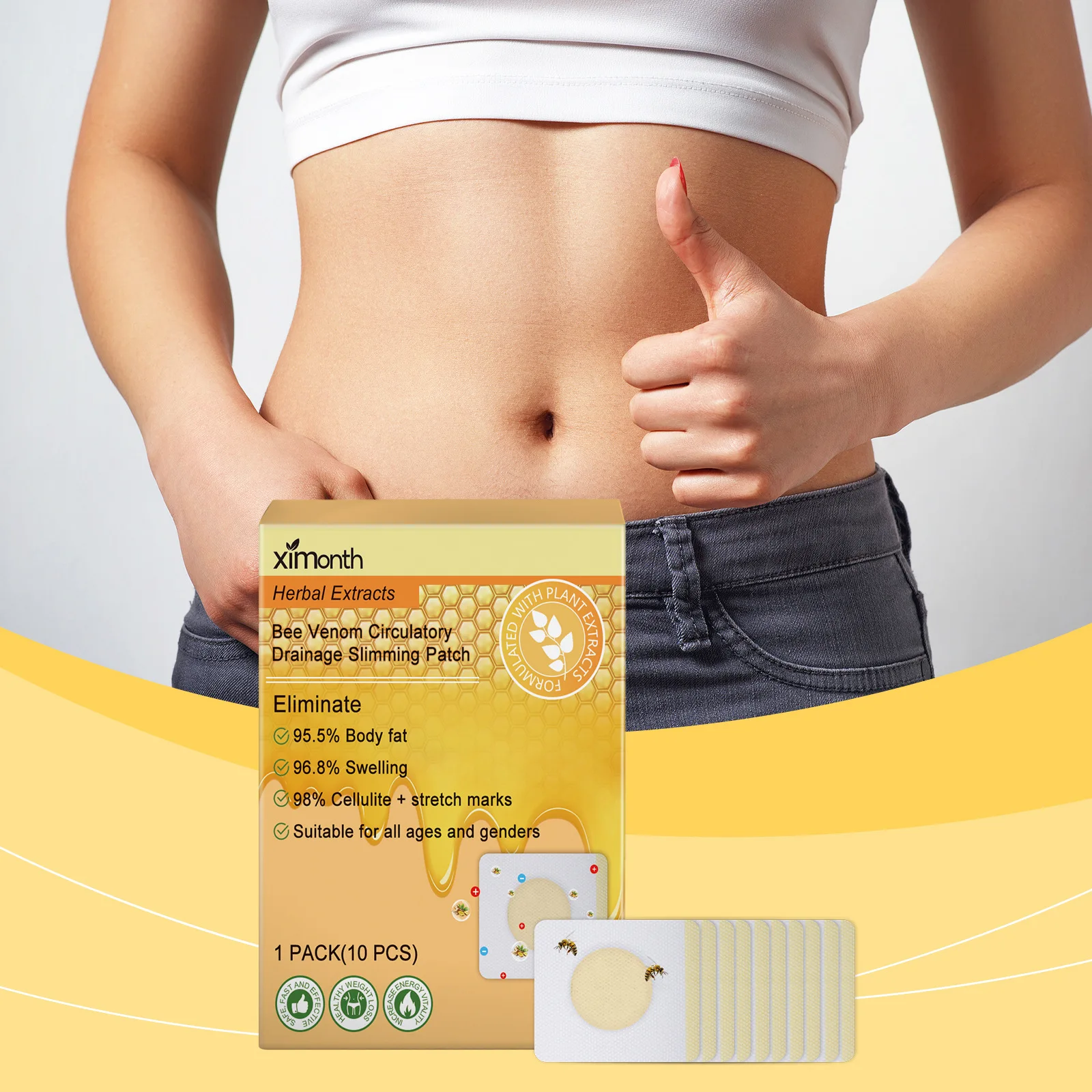 4pcs/set Ximonth Bee-Poison Slimming Body Shaping Patch Shapes And Tightens Skin, Lightens Body Shapes, Shapes And Curves
4pcs/set Ximonth Bee-Poison Slimming Body Shaping Patch Shapes And Tightens Skin, Lightens Body Shapes, Shapes And Curves
