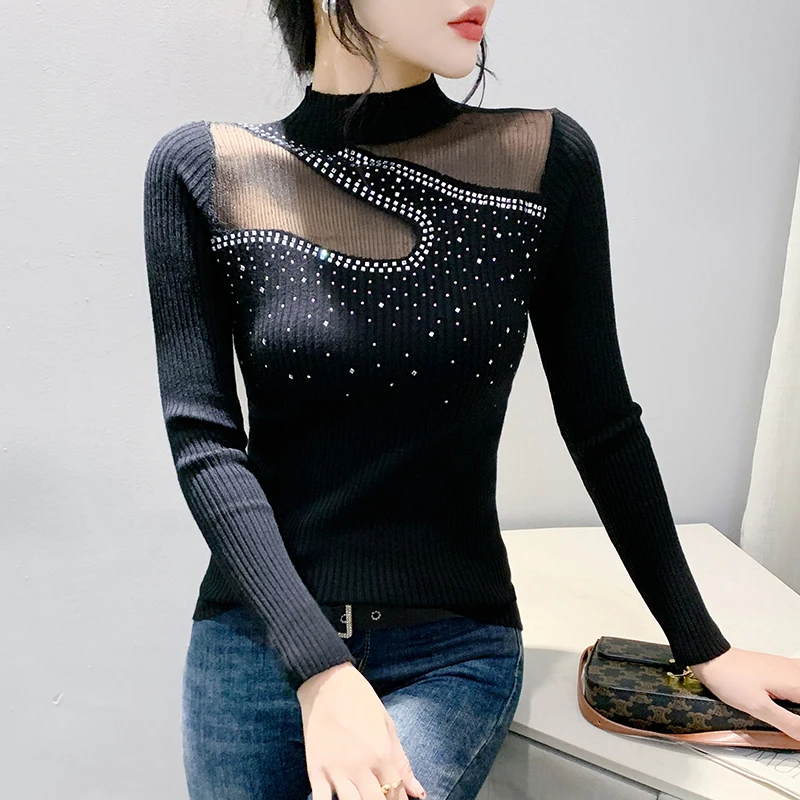 Black,Korean,Style,Fall,Winter,Knitted,Sweater,Chic,Sexy,Mock Neck,Patchwork,Hollow Out,Diamonds,Women,Long Sleeves,Tops,4101402
Black,Korean,Style,Fall,Winter,Knitted,Sweater,Chic,Sexy,Mock Neck,Patchwork,Hollow Out,Diamonds,Women,Long Sleeves,Tops,4101402