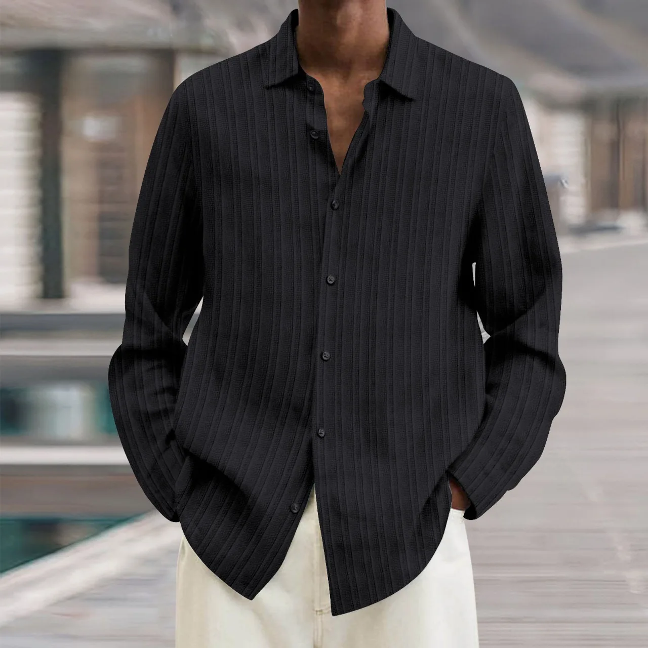 Explosive men's four seasons long sleeve lapel business casual loose button stripes solid color cardigan shirt men
Explosive men's four seasons long sleeve lapel business casual loose button stripes solid color cardigan shirt men