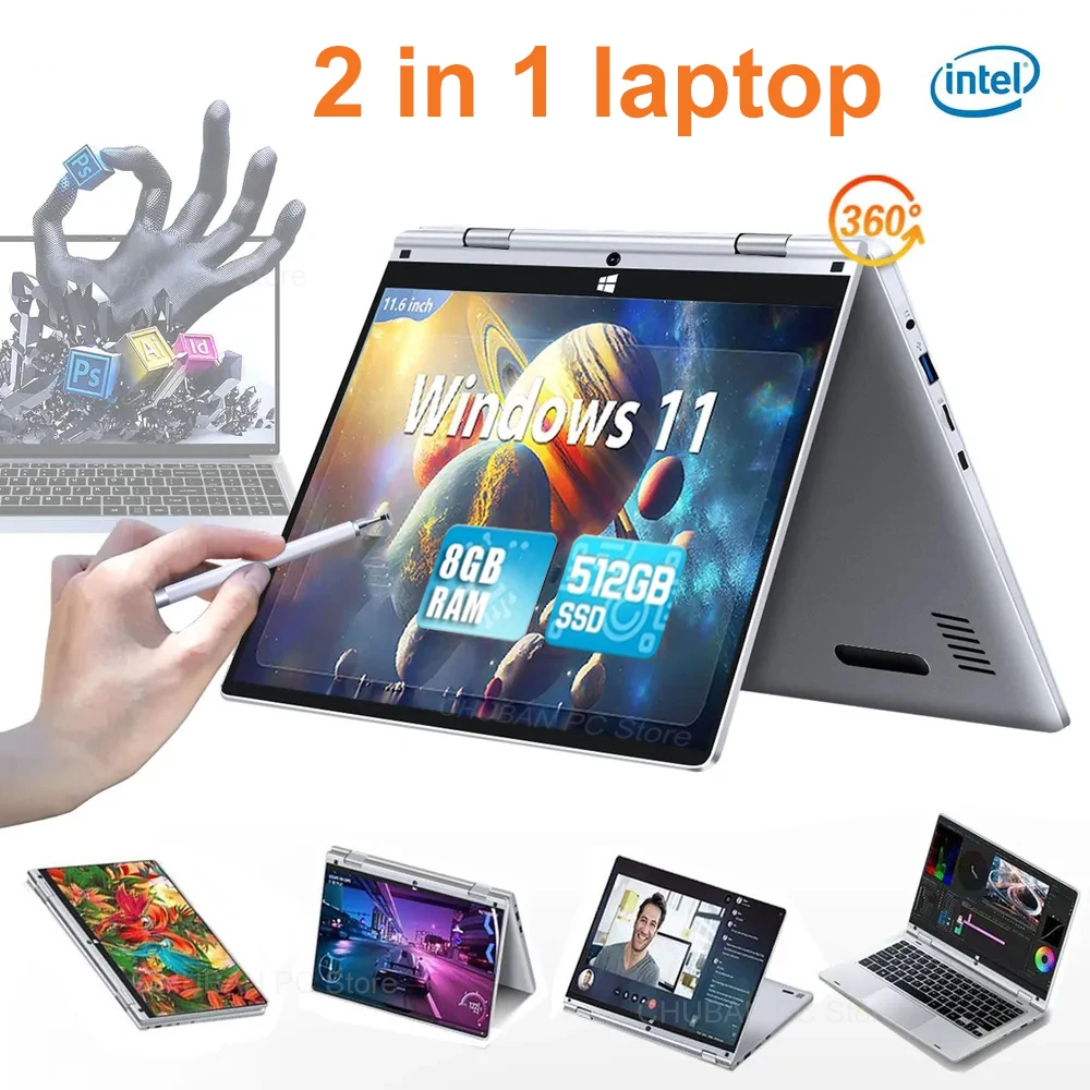 Mini Laptop Computer 2 in 1 Portable Touch Screen 11.6" Intel N4020 8GB 512GB Windows 11 Pro Office Learning Tablet PC Notebook
Mini Laptop Computer 2 in 1 Portable Touch Screen 11.6" Intel N4020 8GB 512GB Windows 11 Pro Office Learning Tablet PC Notebook