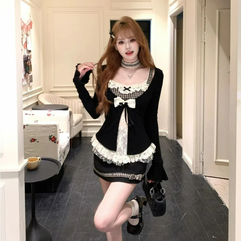 Japanese Vintage Elegant Lolita Skirts Sets Women Kawaii Lace Bow Slim Top Plaid Patchwork Mini Skirt Y2k Harajuku Princess Suit
Japanese Vintage Elegant Lolita Skirts Sets Women Kawaii Lace Bow Slim Top Plaid Patchwork Mini Skirt Y2k Harajuku Princess Suit