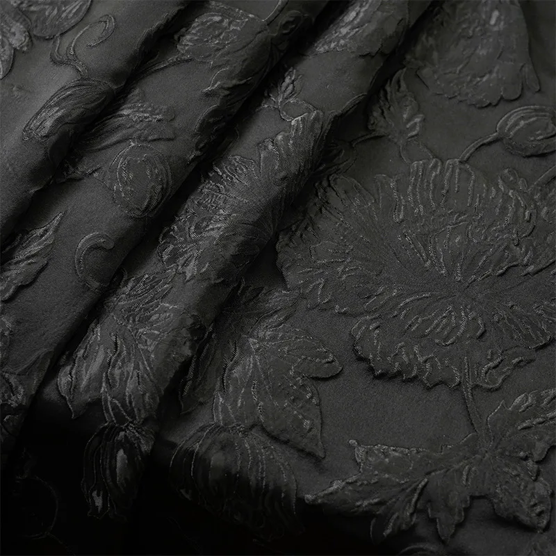1-метровая черная рельефная большая цветочная текстура, жаккардовая ткань, весенне-осеннее платье в стиле ретро, большая сумка, ткань для шитья своими руками