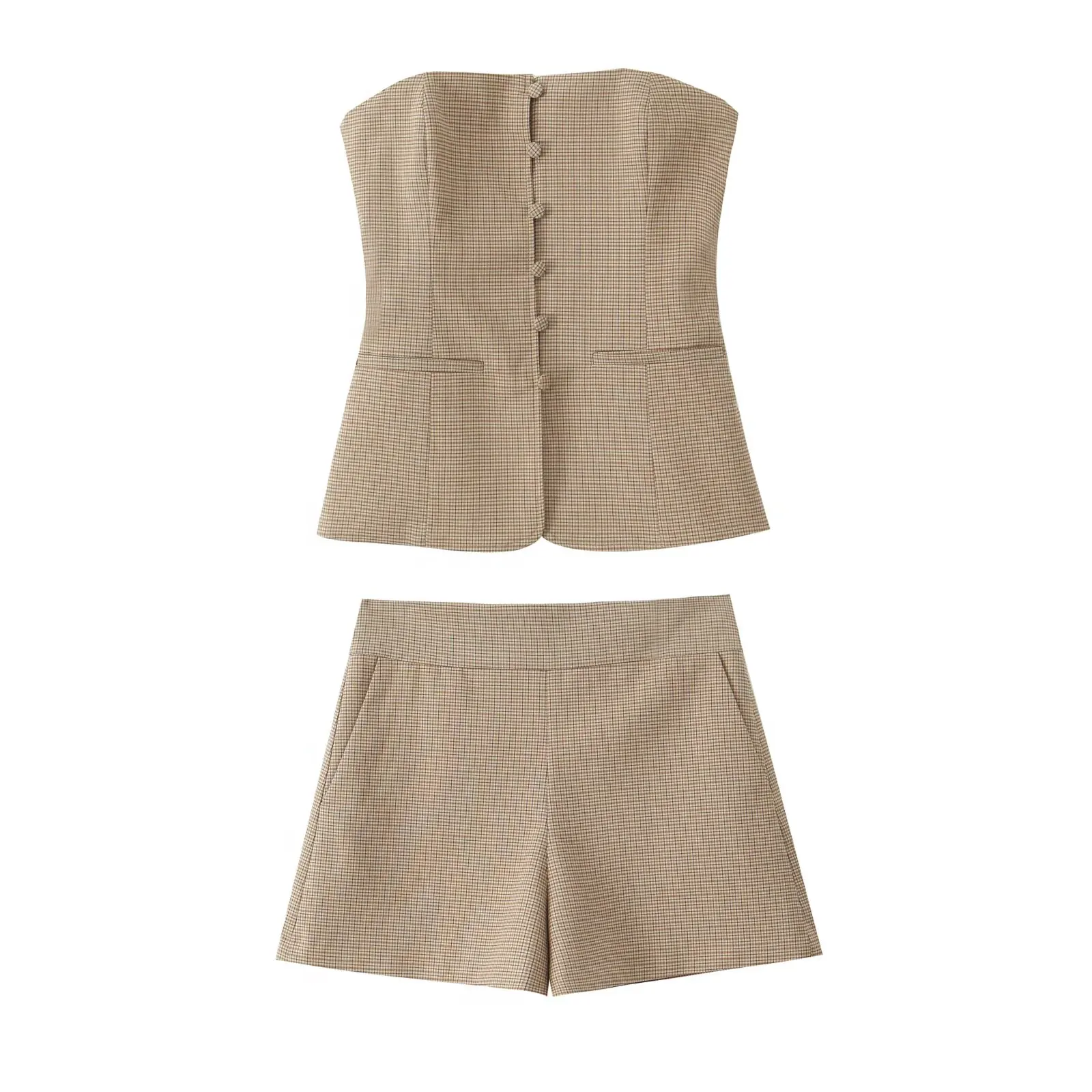 TRAF Women 2025 Spring New Fashion Lazy Wind Button Ornament Plaid Strapless Sleeveless Top Side Pocket Casual Shorts suit Mujer
TRAF Women 2025 Spring New Fashion Lazy Wind Button Ornament Plaid Strapless Sleeveless Top Side Pocket Casual Shorts suit Mujer