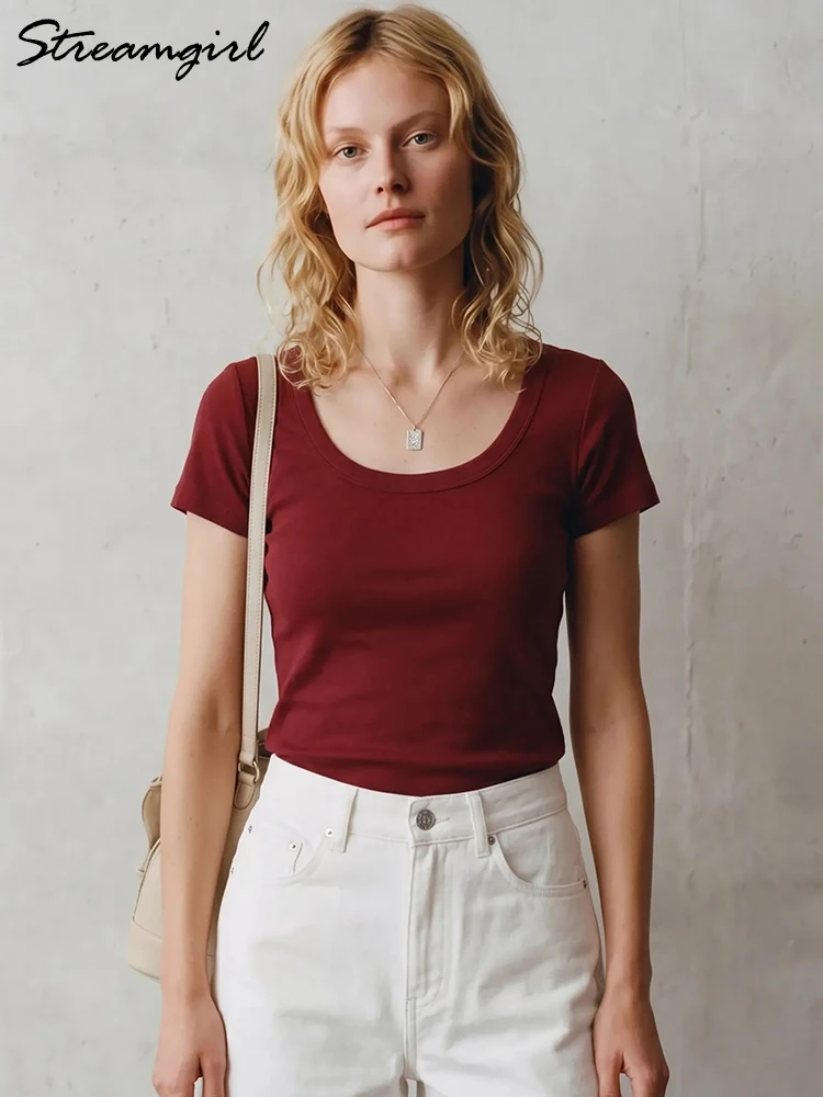 Red T Shirts Plain Women Summer Basic Blue U Neck Tops Short Sleeve Slim Fitted Tshirts Cotton Women' s Tees White T shirts
Red T Shirts Plain Women Summer Basic Blue U Neck Tops Short Sleeve Slim Fitted Tshirts Cotton Women' s Tees White T shirts