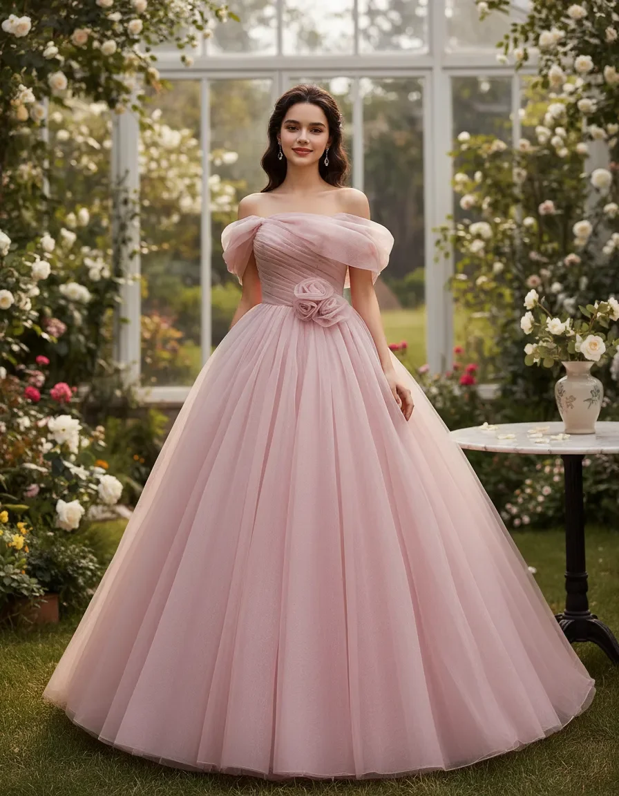 Dusty Rose Off Shoulder 3D Flower Tulle Ball Gown Lace Up Back Quinceanera Wedding Evening Prom Dress Free Petticoat
Dusty Rose Off Shoulder 3D Flower Tulle Ball Gown Lace Up Back Quinceanera Wedding Evening Prom Dress Free Petticoat