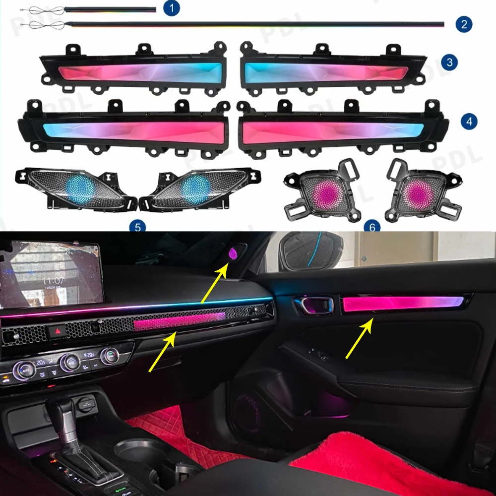 Car Ambient Lights For Honda Civic 2022-2024 Automotive Interior Decoration 64 Colors LED Safety assistance systems
Car Ambient Lights For Honda Civic 2022-2024 Automotive Interior Decoration 64 Colors LED Safety assistance systems