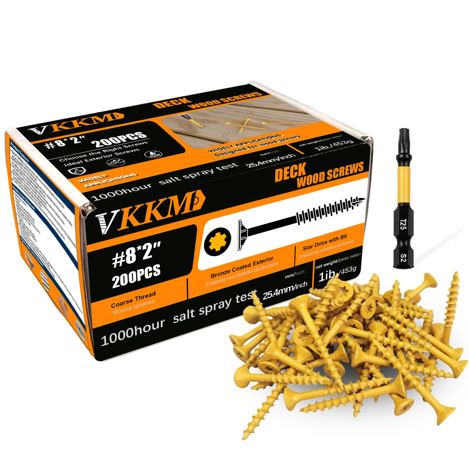 VKKM Deck Screws 2 inch, Wood Screws #8 x 2",200 PCS, Rust Resistant Tan Epoxy Coated, T25 Torx Drive, T25 Bit Inclouded
VKKM Deck Screws 2 inch, Wood Screws #8 x 2",200 PCS, Rust Resistant Tan Epoxy Coated, T25 Torx Drive, T25 Bit Inclouded