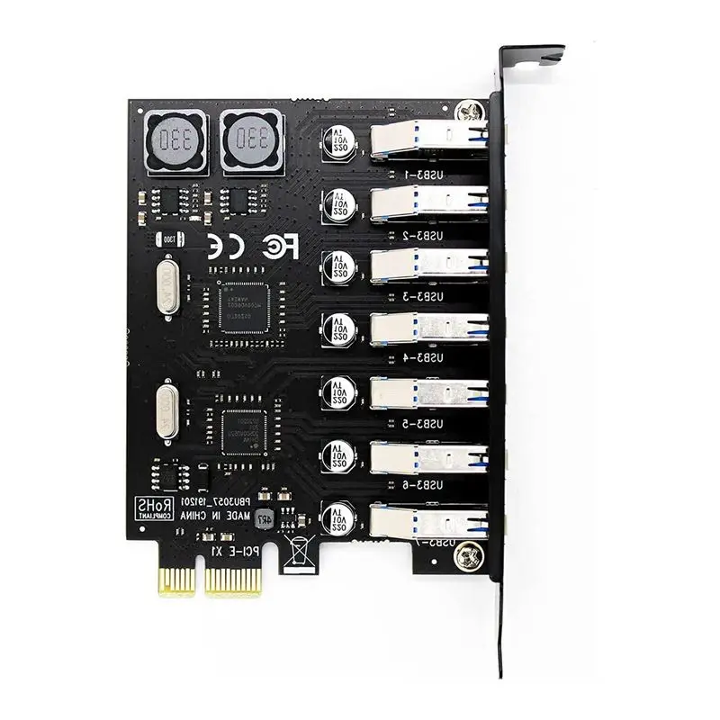 7 Ports USB 3.0 PCI Express Adapter Card USB Expansion Card, PCIe Riser Card for PC, Linux / Windows
