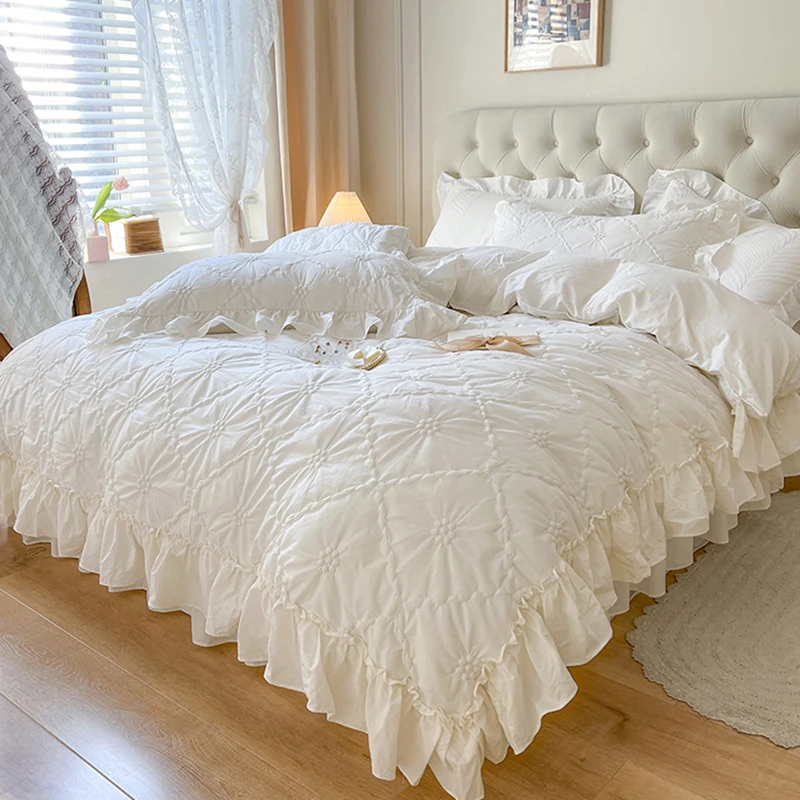 Nordic High-end Pure Cotton Summer Cool Quilt White Bedding Four-piece Set Lightweight Luxury Fairy Bed Skirt Four-piece Set
Nordic High-end Pure Cotton Summer Cool Quilt White Bedding Four-piece Set Lightweight Luxury Fairy Bed Skirt Four-piece Set