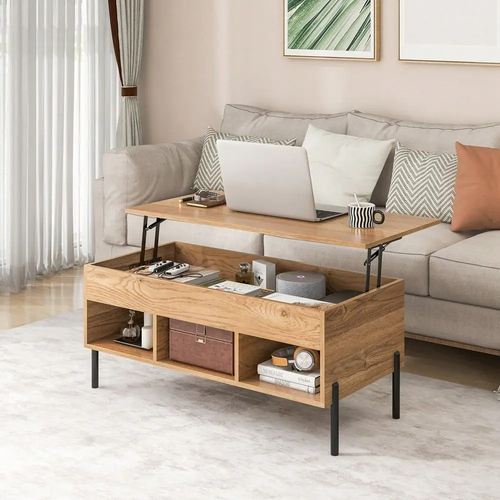 Lift Top Coffee Table With Storage Compartment 3 Open Cubbies For Living Room