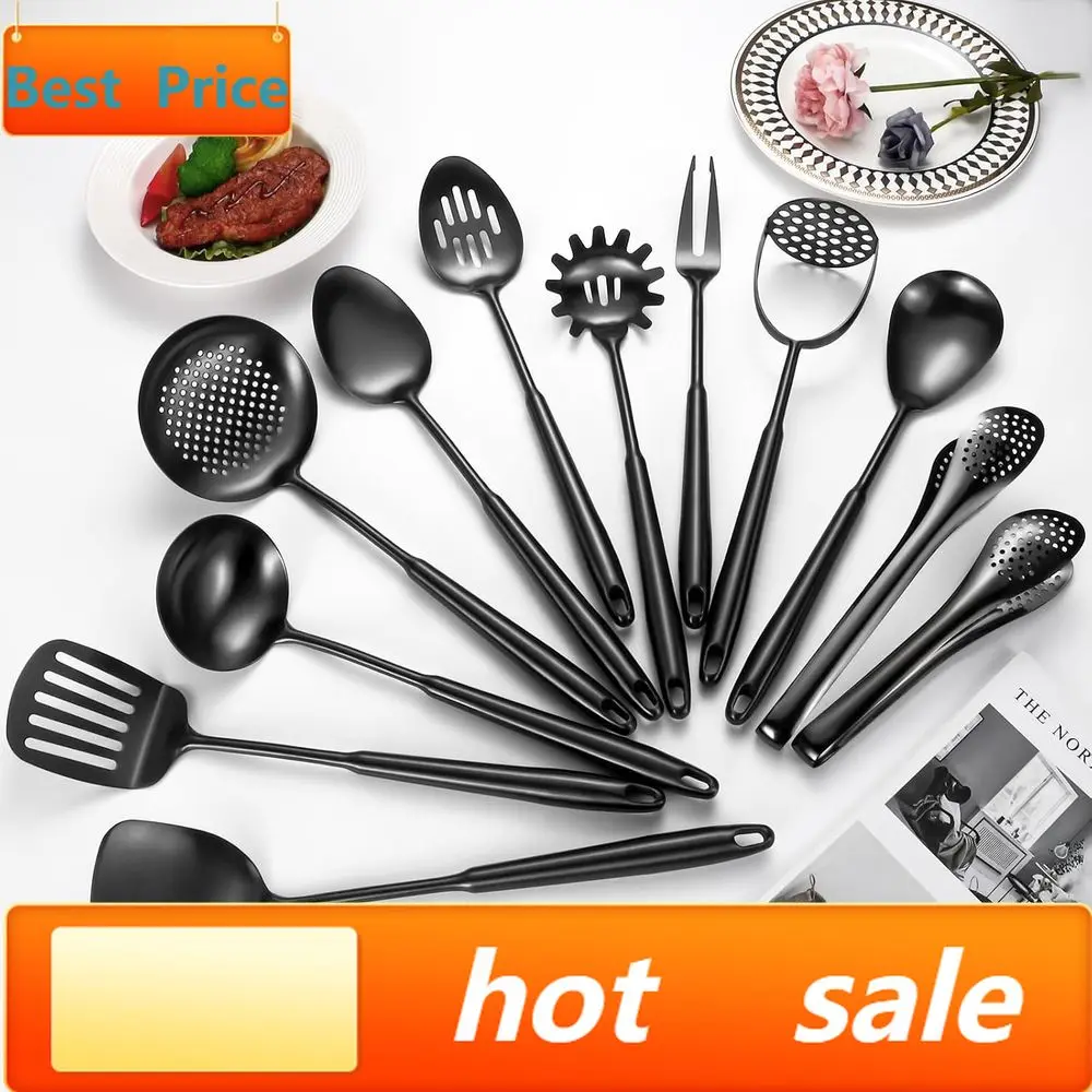 Popular12-Piece Stainless Steel Matte Kitchen Utensil Set with Spatula, Ladle, Spoon, Skimmer, Turner, Pasta Server, Tongs - Bla
Popular12-Piece Stainless Steel Matte Kitchen Utensil Set with Spatula, Ladle, Spoon, Skimmer, Turner, Pasta Server, Tongs - Bla