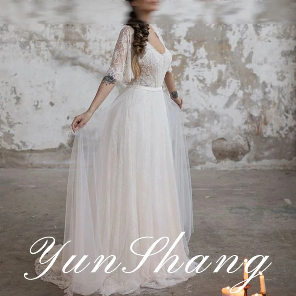 YunShang Customized Elegant O-Neck Wedding Dress Sexy Backless Half Sleeves High Quality Organza Sweep Train Bride Gown Female
YunShang Customized Elegant O-Neck Wedding Dress Sexy Backless Half Sleeves High Quality Organza Sweep Train Bride Gown Female