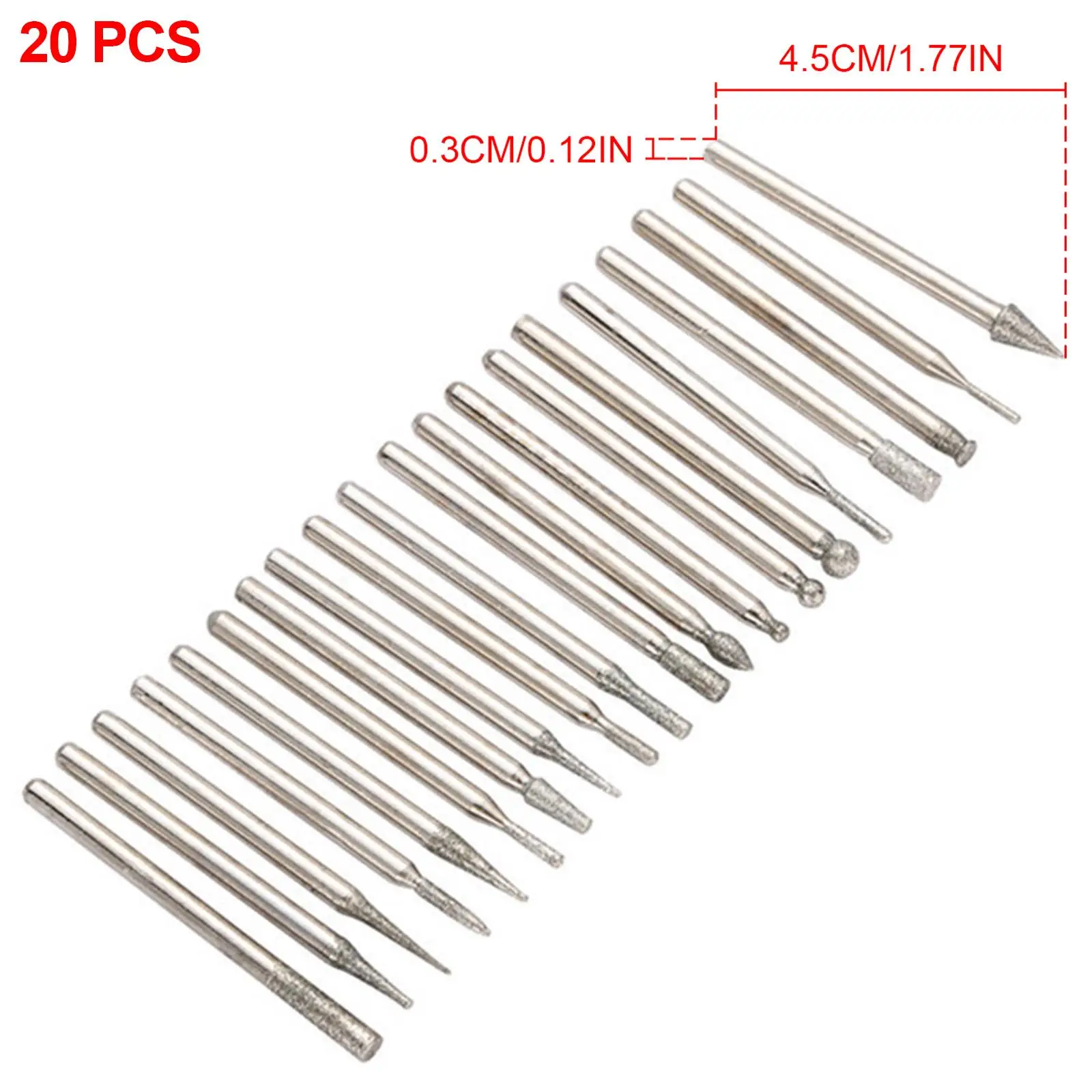 20pcs Diamond Grinding Heads Drill Burrs Bit Set 3mm Shank for Rotary Tool
20pcs Diamond Grinding Heads Drill Burrs Bit Set 3mm Shank for Rotary Tool