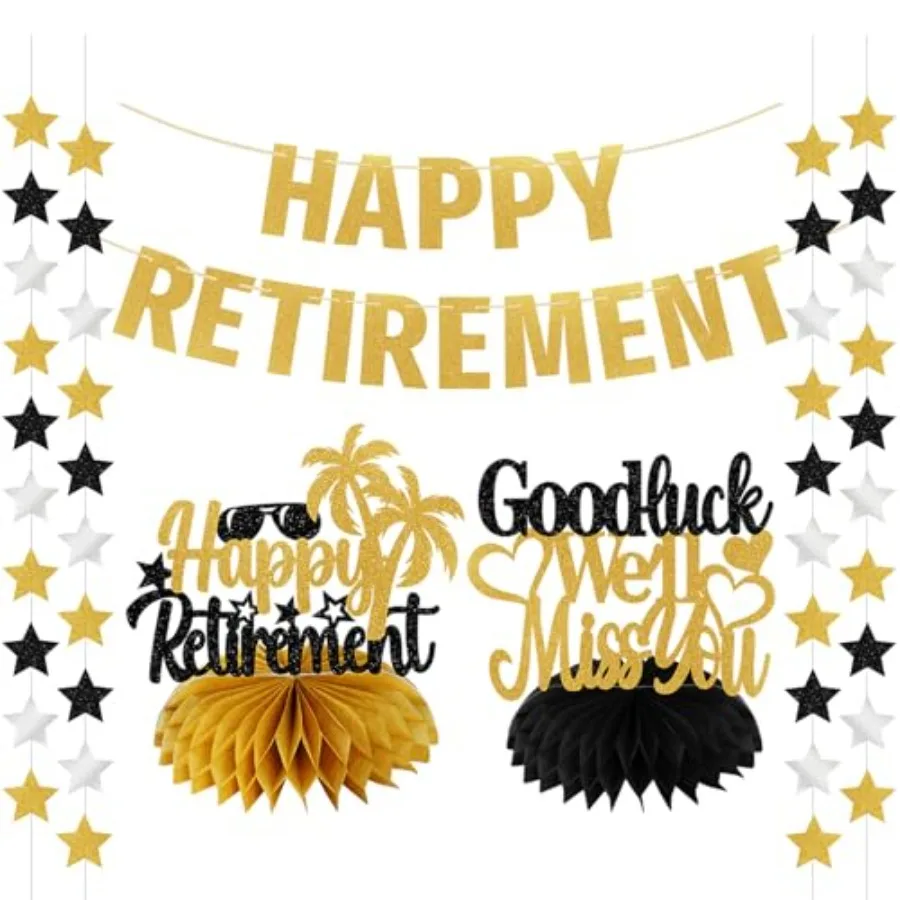 Украшения для вечеринки Happy Retirement для мужчин и женщин, 4 шт., золотой блестящий баннер Happy Retirement, черное золото, подвесной знак, часть
Украшения для вечеринки Happy Retirement для мужчин и женщин, 4 шт., золотой блестящий баннер Happy Retirement, черное золото, подвесной знак, часть
