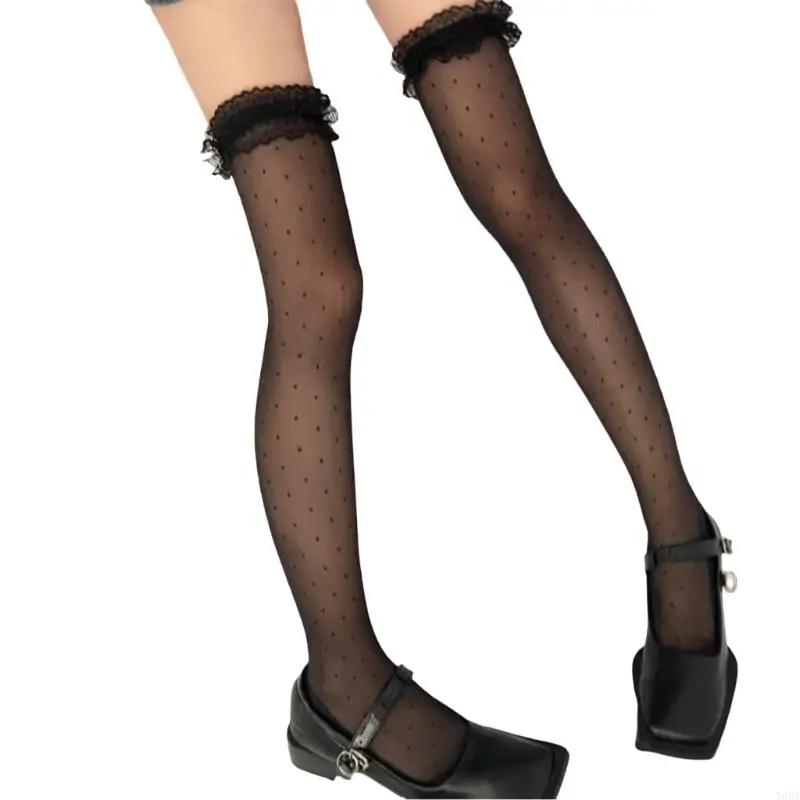 Y88A Thigh High Stockings with Ruffle Lace Trim Dots Print Sheer Over the Knee Socks
Y88A Thigh High Stockings with Ruffle Lace Trim Dots Print Sheer Over the Knee Socks