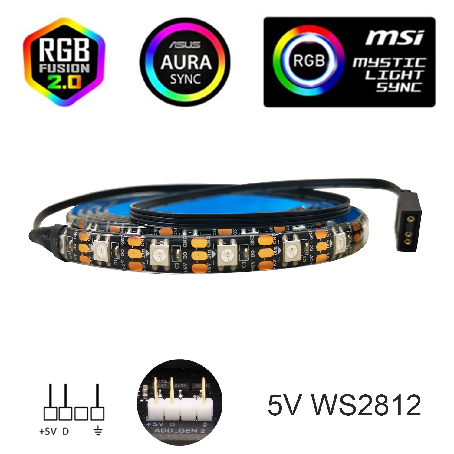 ARGB LED Strip WS2812b 60 Led/m 5V Addressable Rainbow LED light 3PIN for ASUS AURA SYNC / MSI Mystic Light Sync / GIGABYTE
ARGB LED Strip WS2812b 60 Led/m 5V Addressable Rainbow LED light 3PIN for ASUS AURA SYNC / MSI Mystic Light Sync / GIGABYTE
