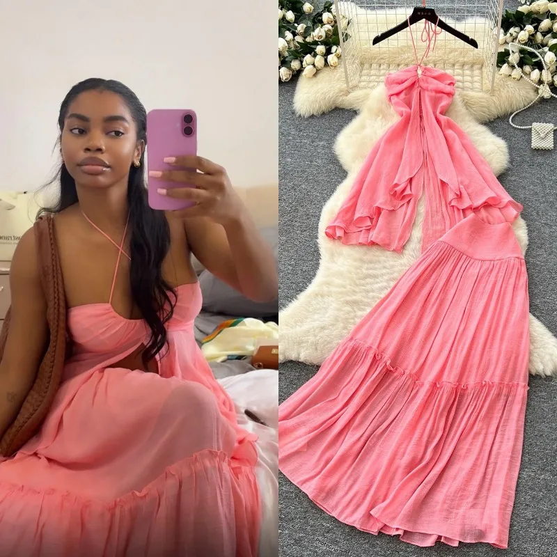 Elegant Women Halter 2 Piece Set Y2K Sexy Backless Irregular Ruffle Crop Top + Tiered Maxi Skirt Summer Boho Vacation Outfits
Elegant Women Halter 2 Piece Set Y2K Sexy Backless Irregular Ruffle Crop Top + Tiered Maxi Skirt Summer Boho Vacation Outfits