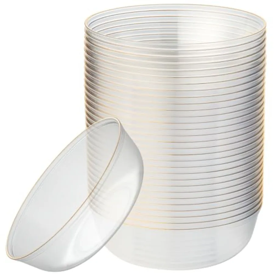 [30 Pack 16 OZ Bowls Edge Collection Clear with Gold Rim Plastic Party Soup Bowls Premium heavyweight Elegant Disposable Tablew
[30 Pack 16 OZ Bowls Edge Collection Clear with Gold Rim Plastic Party Soup Bowls Premium heavyweight Elegant Disposable Tablew