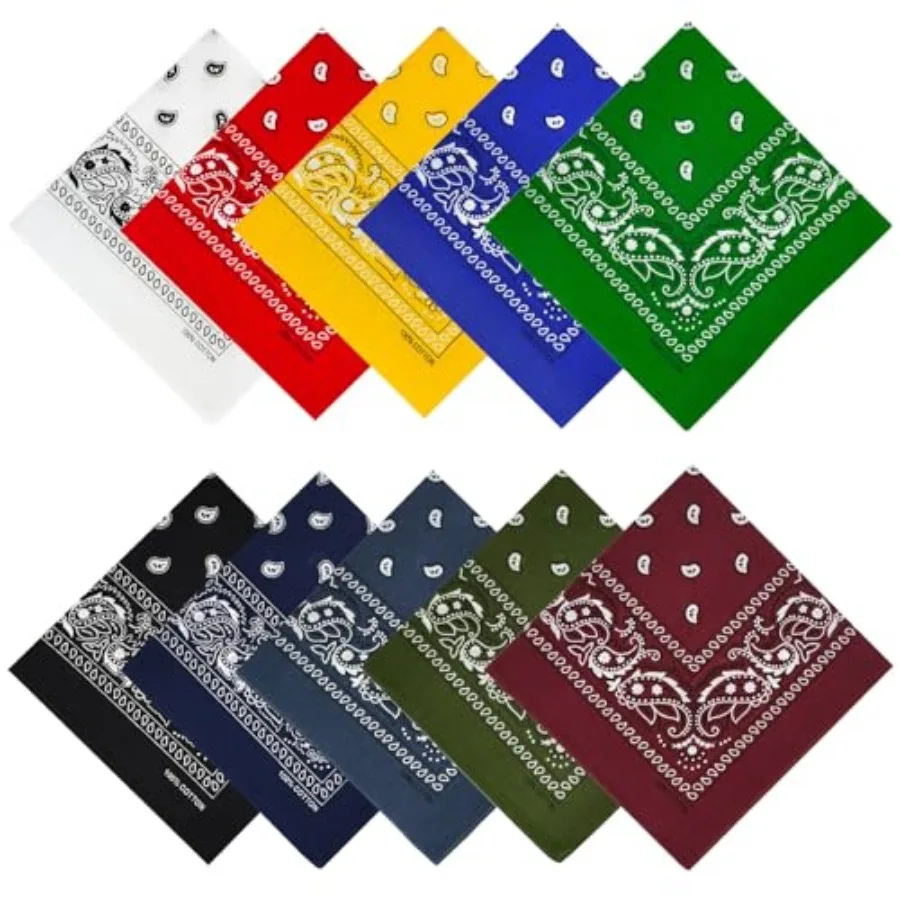 Bandanas Pack 10 Pcs, 100% Cotton Bandanas for Men Women, 22x22 Inch
Bandanas Pack 10 Pcs, 100% Cotton Bandanas for Men Women, 22x22 Inch