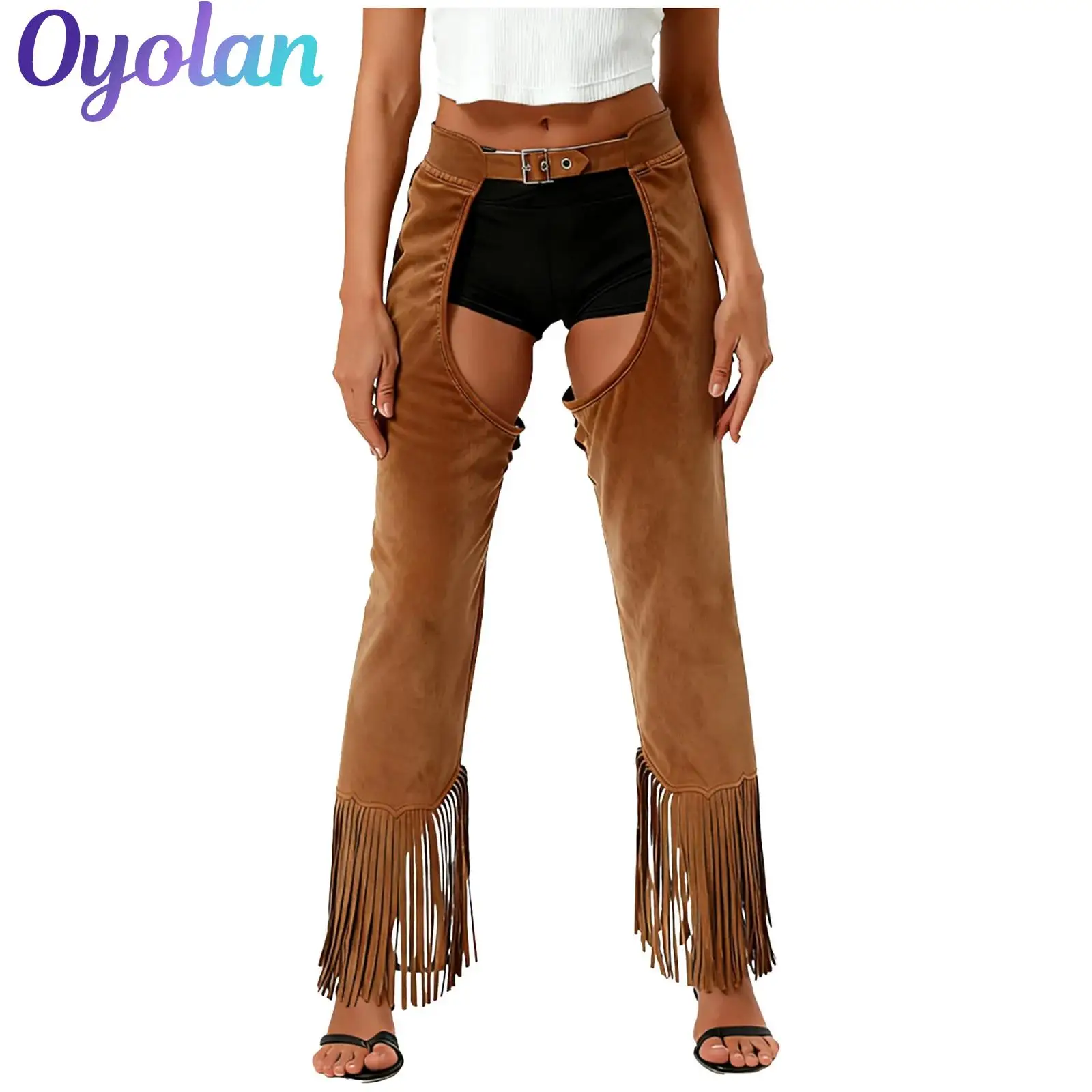 Womens Vintage Cowgirl Chaps Pants Adjustable Buckles Open Crotch Split Fringe Suede Pants Halloween Theme Party Cosplay Costume
Womens Vintage Cowgirl Chaps Pants Adjustable Buckles Open Crotch Split Fringe Suede Pants Halloween Theme Party Cosplay Costume