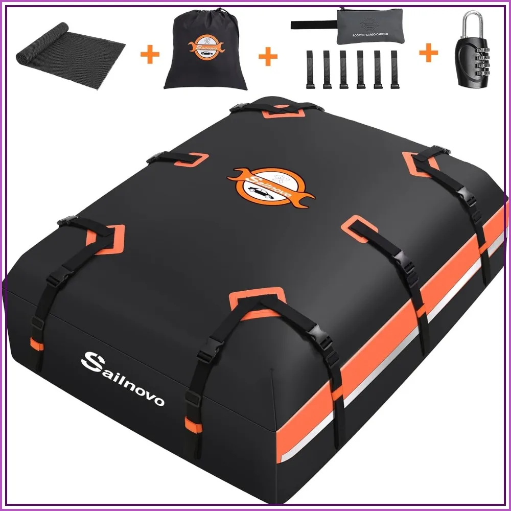 21 Cubic Feet Car Rooftop Cargo Carrier, Waterproof 1000D PVC Roof Bag with Anti-Slip Mat, Lock, Storage Bag, Door Hooks & Tie-Down Strap for Vehicles with or Without Luggage Rack
21 Cubic Feet Car Rooftop Cargo Carrier, Waterproof 1000D PVC Roof Bag with Anti-Slip Mat, Lock, Storage Bag, Door Hooks & Tie-Down Strap for Vehicles with or Without Luggage Rack