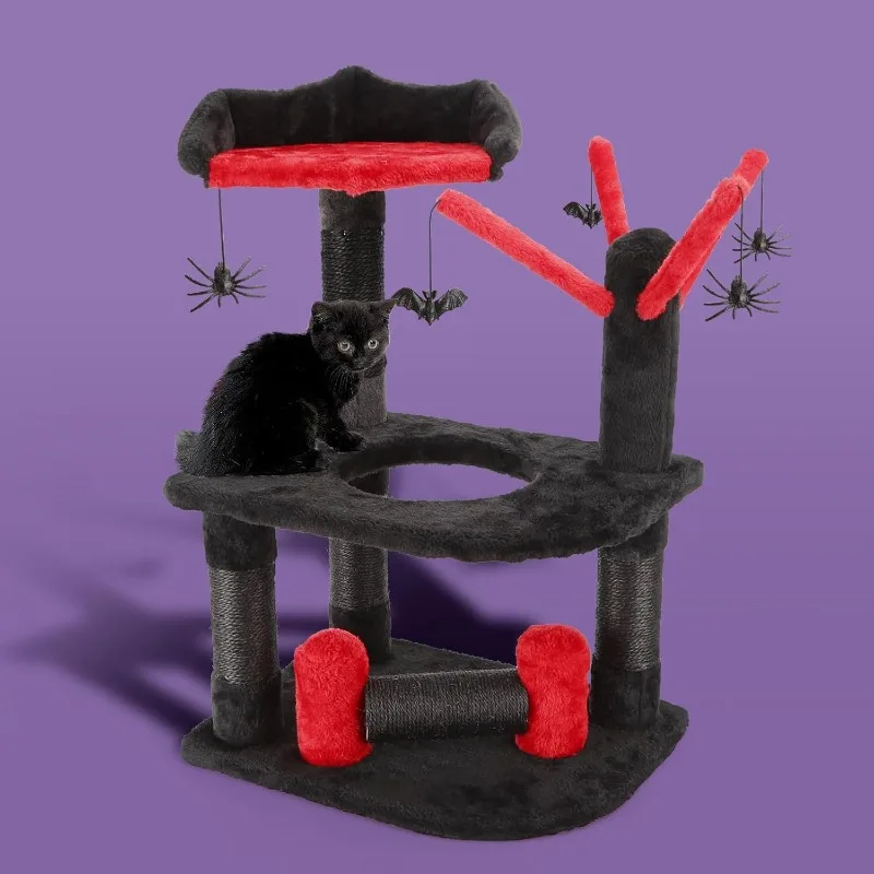 Gothic Cat Tree, Halloween Black Goth Cat Tree Tower with Crown Perch & Playful Hole, Indoor Spooky Cat Tree Stand
Gothic Cat Tree, Halloween Black Goth Cat Tree Tower with Crown Perch & Playful Hole, Indoor Spooky Cat Tree Stand