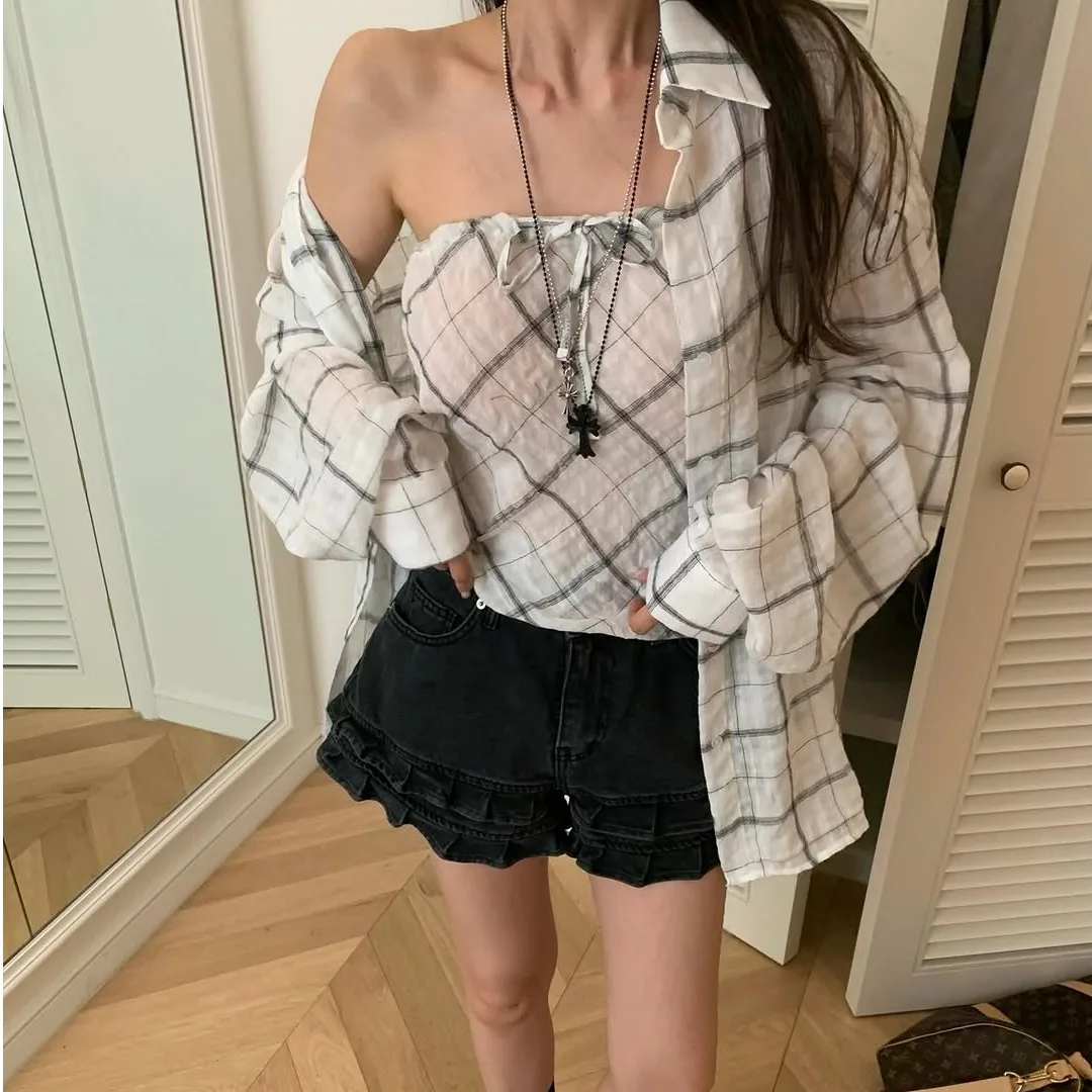 2026 Summer New Korean Style Chic Fashion Plaid Lightweight Sun Protection Shirt Casual Strapless Set Women's Cotton Polyeste...
2026 Summer New Korean Style Chic Fashion Plaid Lightweight Sun Protection Shirt Casual Strapless Set Women's Cotton Polyeste...