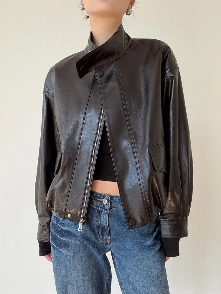 Casual Short Genuine Leather Cargo Jackets for Women Spring Autumn High-end Simple Stand Collar Soft Oil Wax Real Sheepskin Coat
Casual Short Genuine Leather Cargo Jackets for Women Spring Autumn High-end Simple Stand Collar Soft Oil Wax Real Sheepskin Coat