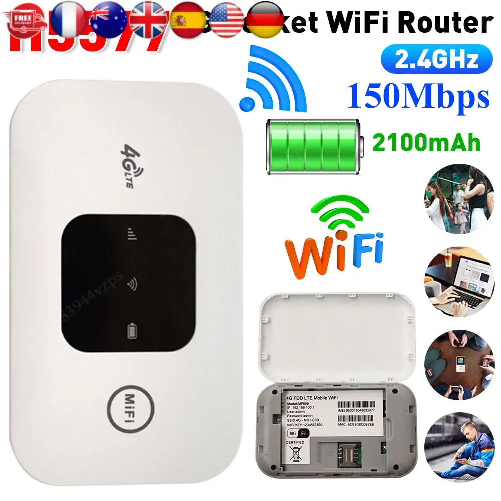 150Mbps 4G Mobile WiFi Router Portable 4G LTE MiFi Hotspot with SIM Card Slot 2100mAh Wide Coverage Wireless Modem For Travel 