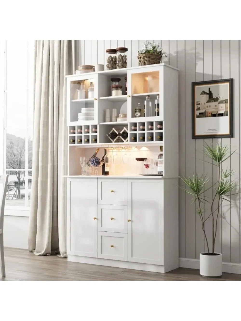 78'' Bar Cabinet with LED Light and Storage Shelves, Tall Freestanding Liquor Cabinet with Wine & Glasses Rack
78'' Bar Cabinet with LED Light and Storage Shelves, Tall Freestanding Liquor Cabinet with Wine & Glasses Rack