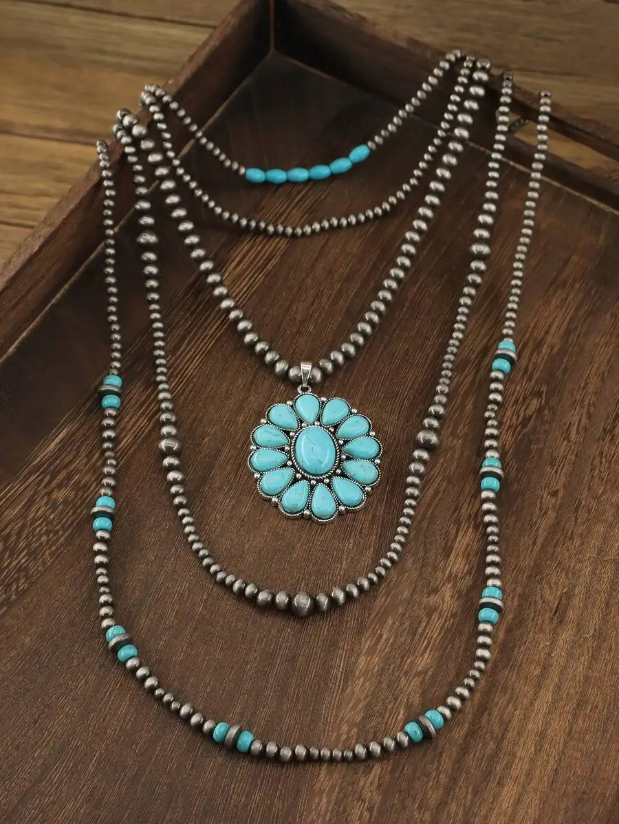 4pcs Boho Turquoise Beaded Long Necklace Set Vintage Cowgirl Style
4pcs Boho Turquoise Beaded Long Necklace Set Vintage Cowgirl Style
