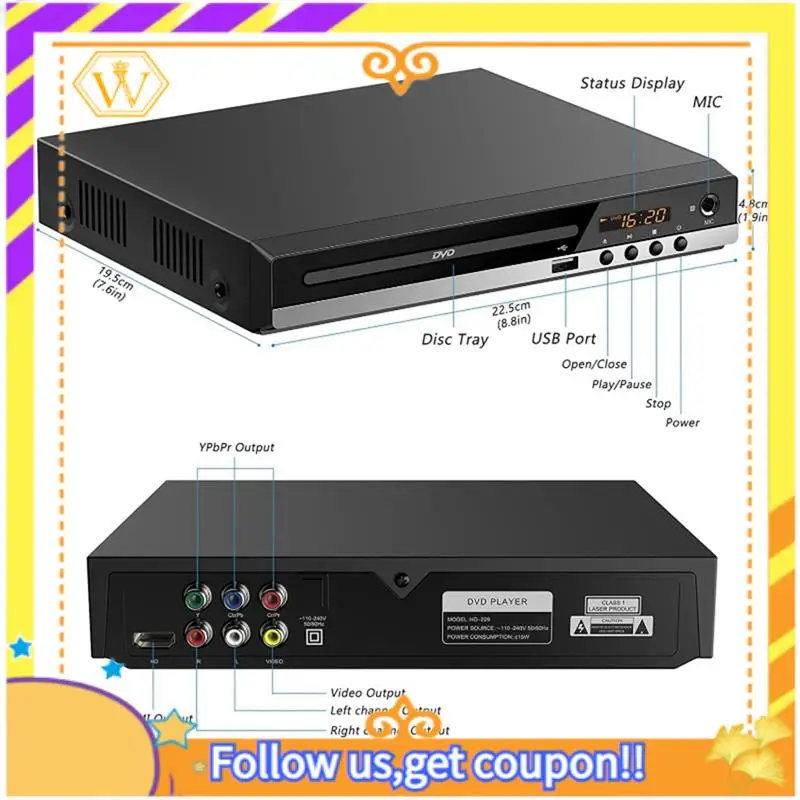 DVD Player 1080P HD Home DVD Player Box For TV All Region Free DVD CD-Disk Player AV-Output EVD Player--US Plug Durable
DVD Player 1080P HD Home DVD Player Box For TV All Region Free DVD CD-Disk Player AV-Output EVD Player--US Plug Durable