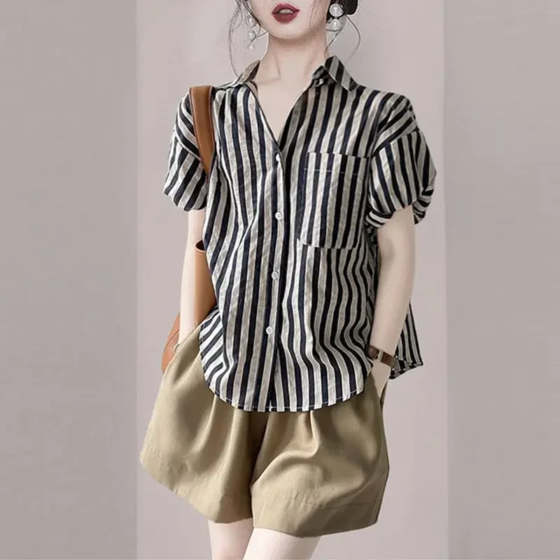 Fashion Lapel Button Printed Striped Lantern Sleeve Shirts Women's Clothing 2024 Summer New Loose All-match Tops Casual Shirts
Fashion Lapel Button Printed Striped Lantern Sleeve Shirts Women's Clothing 2024 Summer New Loose All-match Tops Casual Shirts