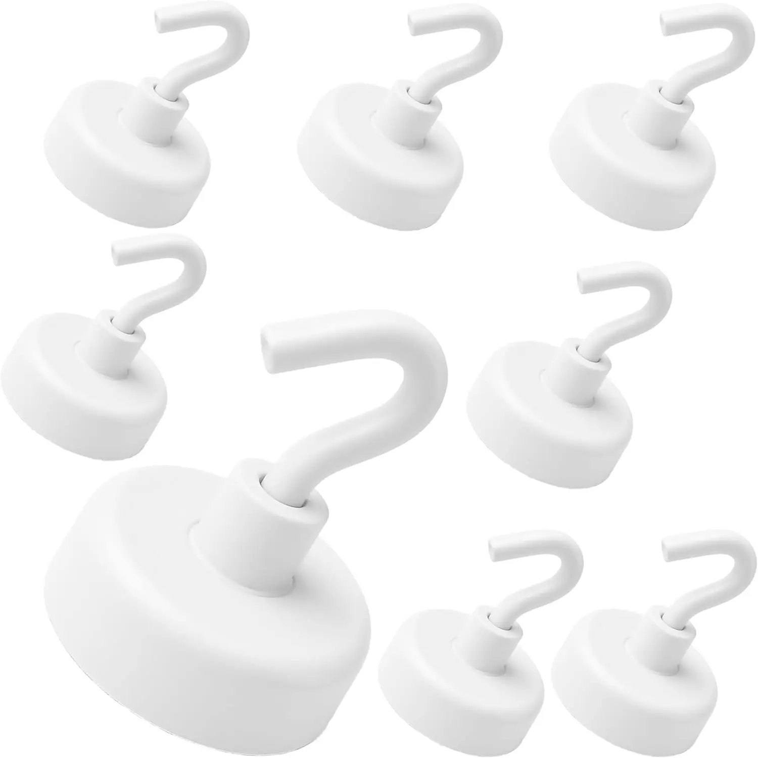 White Magnetic Hook Set 1 Inch Diameter 1.5 Inch Height 9 Pound Pull for Home Office Garage Pack of 8
White Magnetic Hook Set 1 Inch Diameter 1.5 Inch Height 9 Pound Pull for Home Office Garage Pack of 8