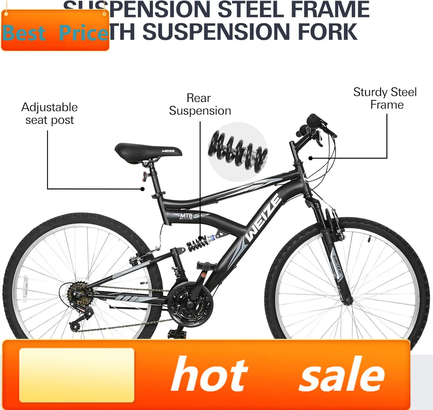 Mountain Bike, 24 26 27.5 inch Outdoor MTB Bicycle, 6/18-Speed High-Carbon Steel Dual Full Suspension, Adjustable Ergonomic Seat
Mountain Bike, 24 26 27.5 inch Outdoor MTB Bicycle, 6/18-Speed High-Carbon Steel Dual Full Suspension, Adjustable Ergonomic Seat