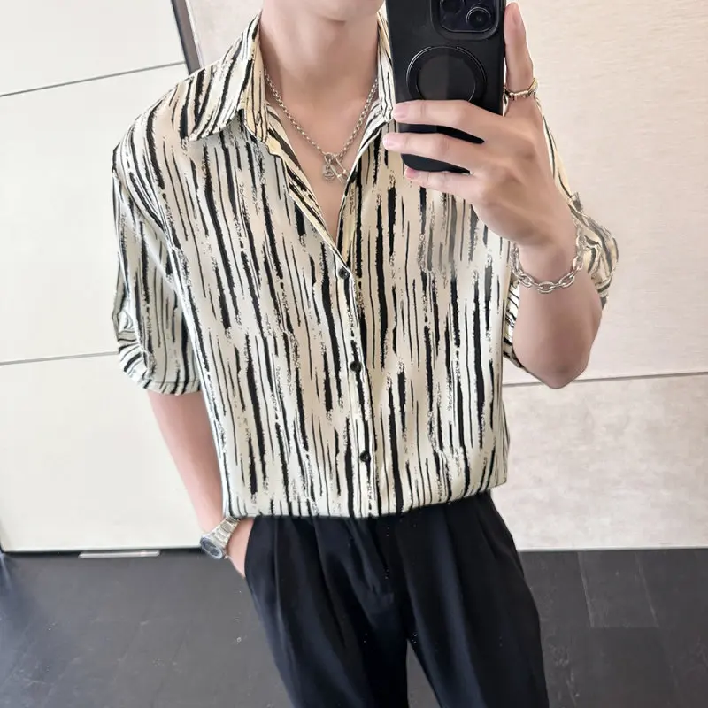 Loose Fit Ice Silk Dyed Stripe Short Sleeve Men's Shirt Summer Casual Drapey Lightweight T-Shirt Style Inner Wear Button down
Loose Fit Ice Silk Dyed Stripe Short Sleeve Men's Shirt Summer Casual Drapey Lightweight T-Shirt Style Inner Wear Button down