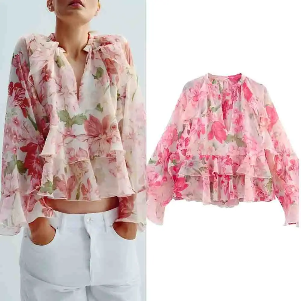 Women's 2025 New Fashion layered decoration casual V-neck floral print shirt retro long sleeved women's shirt chic top
Women's 2025 New Fashion layered decoration casual V-neck floral print shirt retro long sleeved women's shirt chic top