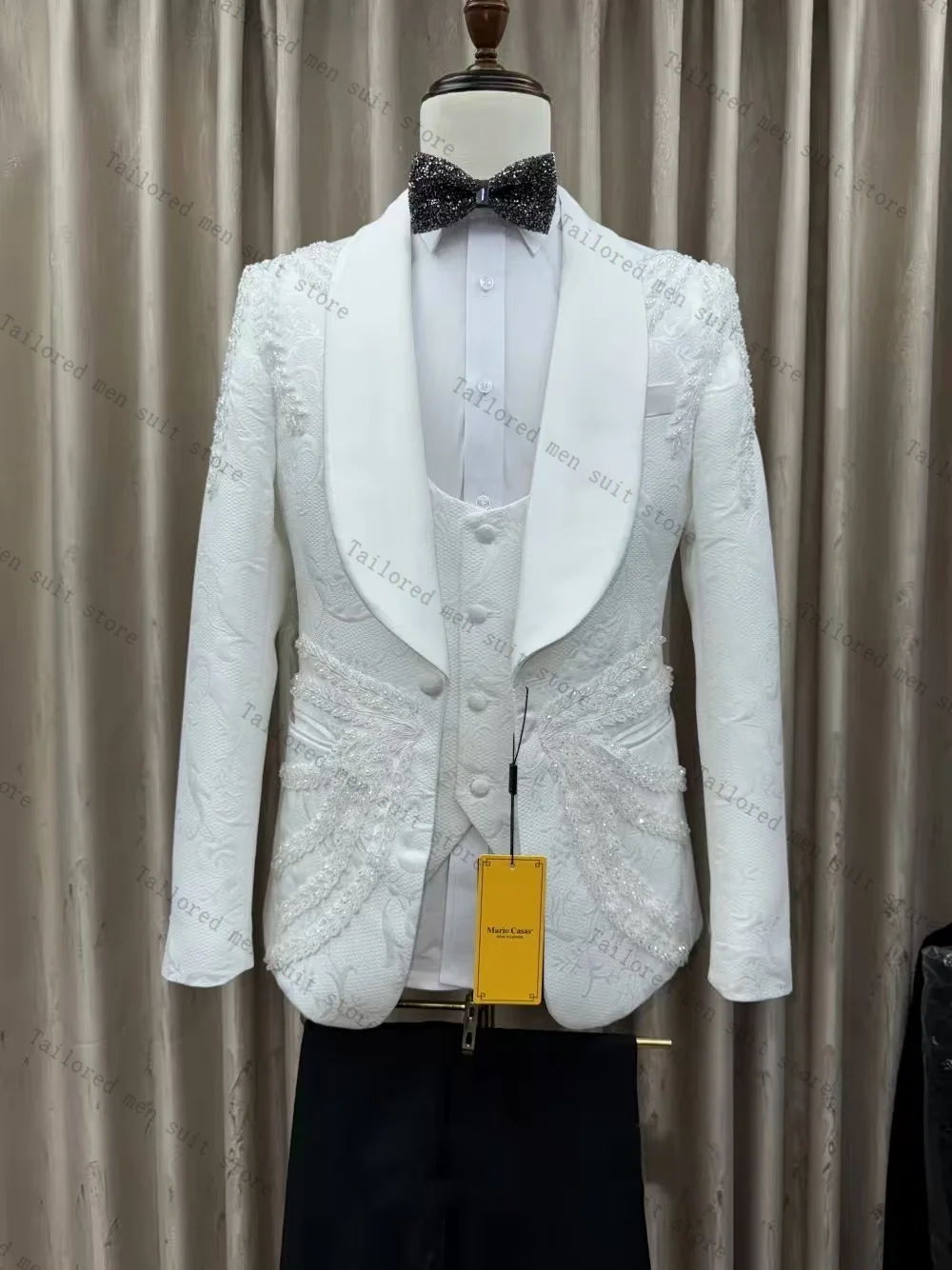 Jacquard Men Suits Set 2 Pieces White Blazer+Black Pants Trousers Crystals Wedding Tuxedos Jacket Formal Office Customized Coat
Jacquard Men Suits Set 2 Pieces White Blazer+Black Pants Trousers Crystals Wedding Tuxedos Jacket Formal Office Customized Coat