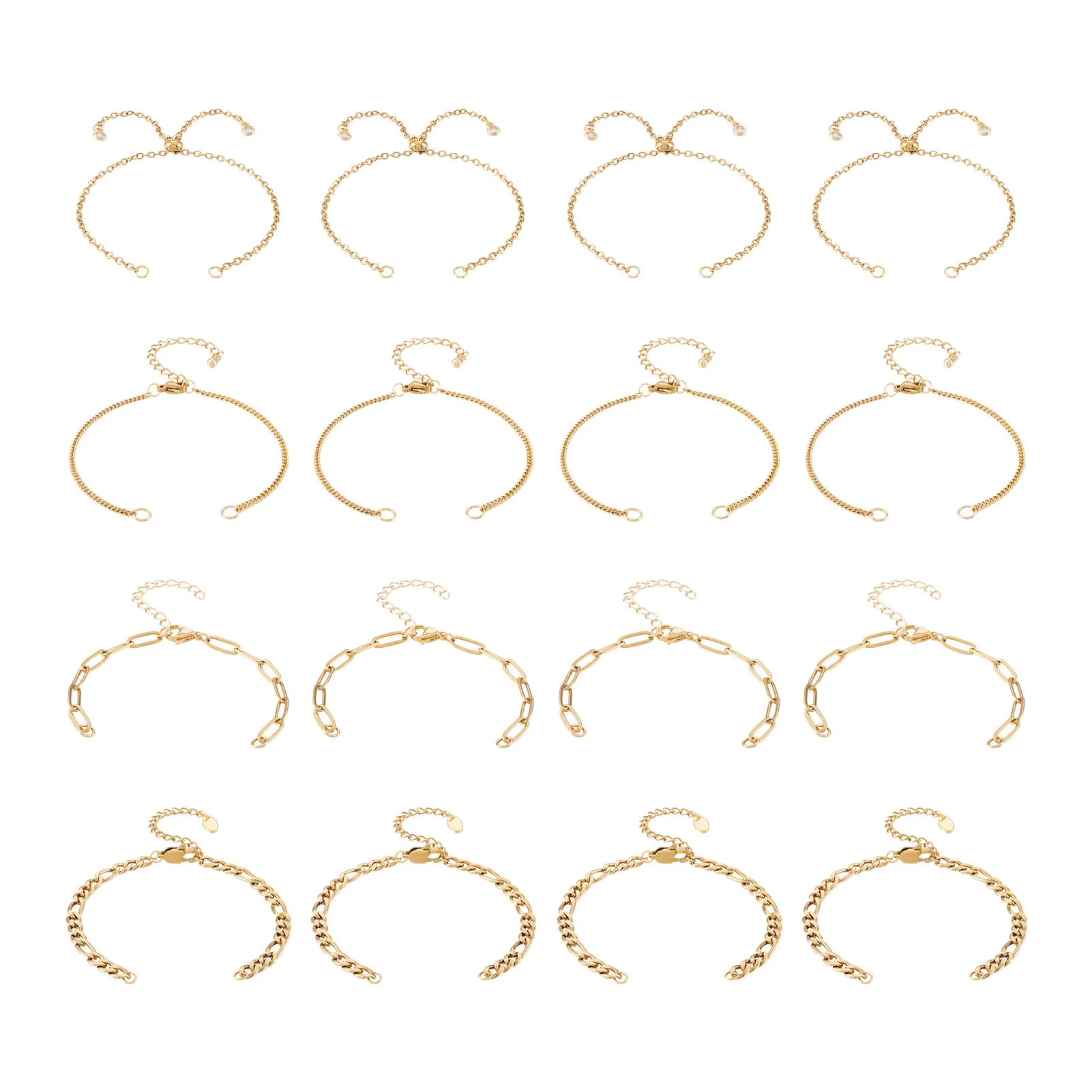 16Pcs Adjustable Stainless Steel Link Chain Bracelets Making Figaro Paperclip Cable Chain Slider Bracelet DIY Jewelry Accessory
16Pcs Adjustable Stainless Steel Link Chain Bracelets Making Figaro Paperclip Cable Chain Slider Bracelet DIY Jewelry Accessory