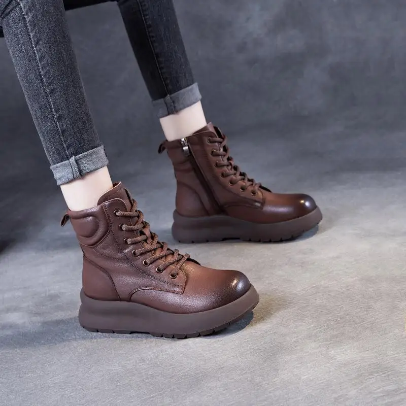 Retro Boots Thick Bottom Fur Lined Genuine Leather Boots Low Cut Winter Fashion Boots Comfortable round Toe Boots
Retro Boots Thick Bottom Fur Lined Genuine Leather Boots Low Cut Winter Fashion Boots Comfortable round Toe Boots