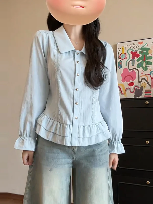 Sweet Style Long Sleeve Doll Collar Shirt Women's plus Size Spring Slimming Lace Trim Unique Anti-Aging Top Korean Style Loos...
Sweet Style Long Sleeve Doll Collar Shirt Women's plus Size Spring Slimming Lace Trim Unique Anti-Aging Top Korean Style Loos...