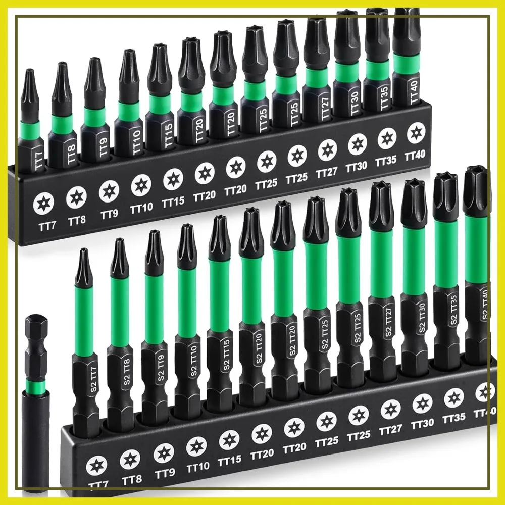 27PCS Impact Torx Bit Set TT7-TT40, S2 Steel Security Tamper Proof & Magnetic, 1"&2" Long CNC Machined with Compact Case
27PCS Impact Torx Bit Set TT7-TT40, S2 Steel Security Tamper Proof & Magnetic, 1"&2" Long CNC Machined with Compact Case