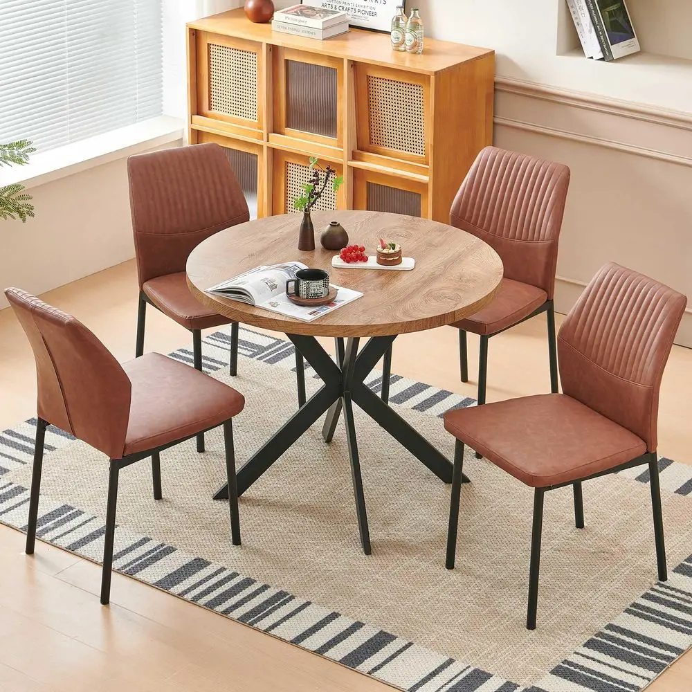 5Piece Dining Table Set, 37 Inch Modern Wood Round Kitchen Table and 4 PU Leather holstered Dining Chairs, Dining Room Table
5Piece Dining Table Set, 37 Inch Modern Wood Round Kitchen Table and 4 PU Leather holstered Dining Chairs, Dining Room Table