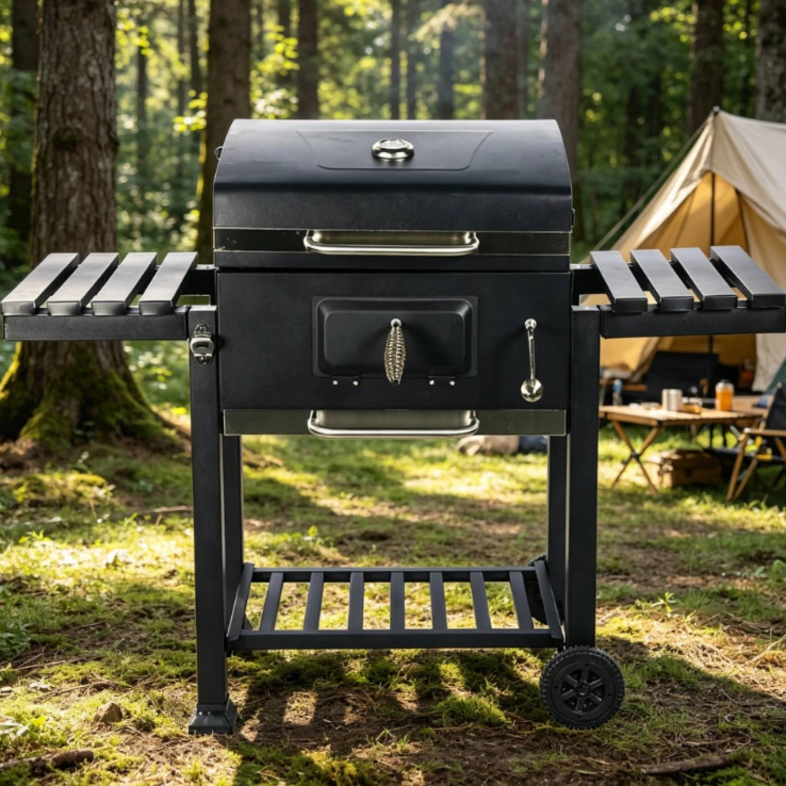 Covered Charcoal Grill Side Shelves Charcoal Barbecue Grill Outdoor Cooking Front Entry Panel Metal Grate
Covered Charcoal Grill Side Shelves Charcoal Barbecue Grill Outdoor Cooking Front Entry Panel Metal Grate