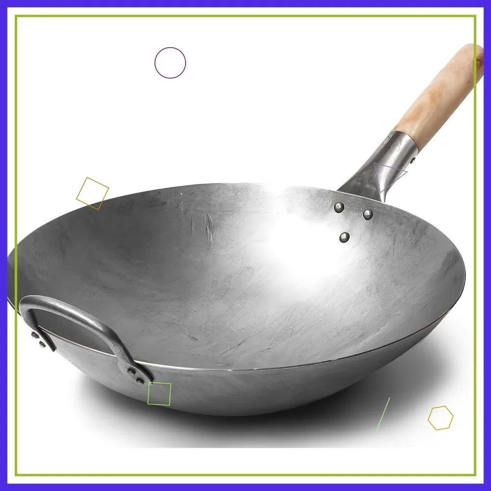 14 Inch Round Bottom Carbon Steel Wok, Hand Hammered with Wooden & Steel Helper Handle
14 Inch Round Bottom Carbon Steel Wok, Hand Hammered with Wooden & Steel Helper Handle