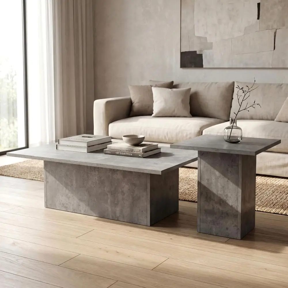 Modern Grey Wooden Nesting Coffee Table Set with Concrete Texture for Living Room, Office, Industrial Minimalist Style
Modern Grey Wooden Nesting Coffee Table Set with Concrete Texture for Living Room, Office, Industrial Minimalist Style
