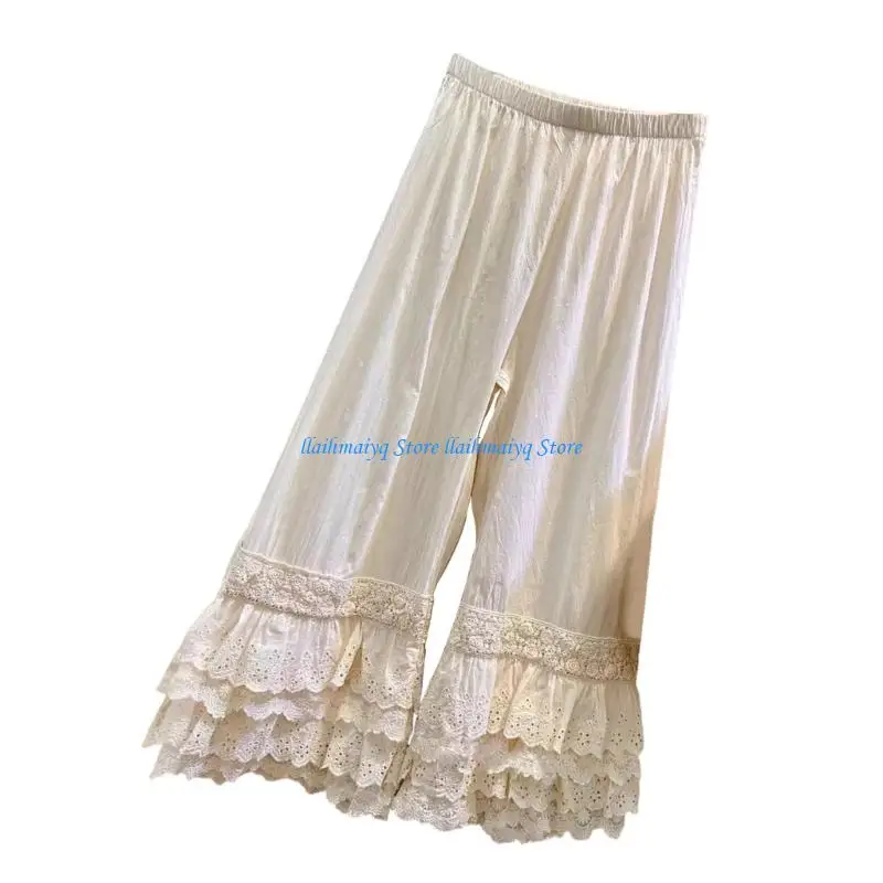 573B Women's Elastic Waist Pettipants Culotte Layered Ruffle Lace Trim Wide Leg Pants Under Dress Long Bloomers Underpants
573B Women's Elastic Waist Pettipants Culotte Layered Ruffle Lace Trim Wide Leg Pants Under Dress Long Bloomers Underpants