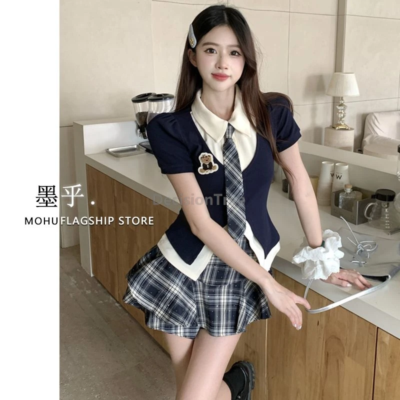 Summer academy jk uniform Faux two-piece shirt plaid half-length skirt set japanese korean style temperament school uniform
Summer academy jk uniform Faux two-piece shirt plaid half-length skirt set japanese korean style temperament school uniform