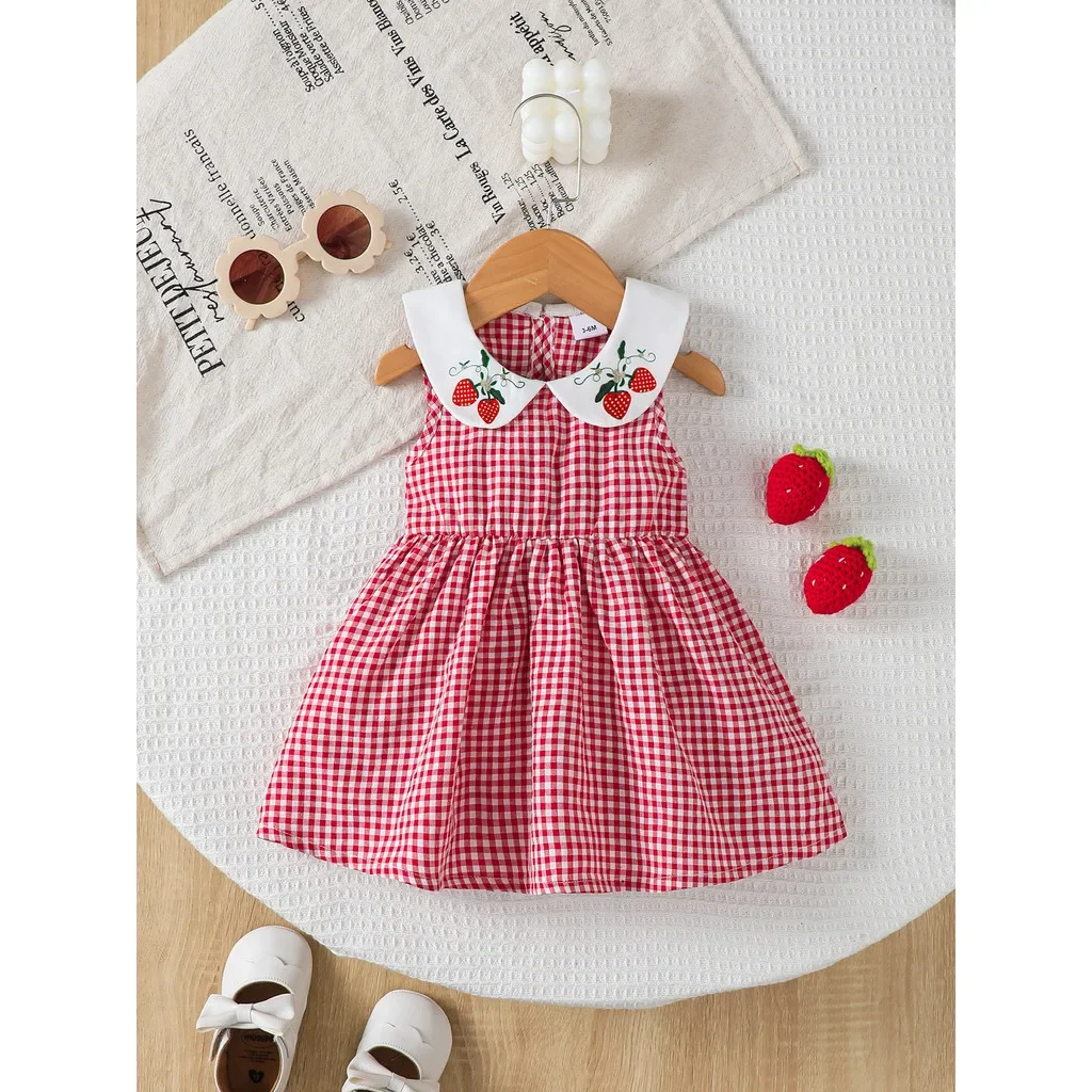 Birthday Dress Summer Daily Wear Dresses Strawberry Print Doll Neck Sleeveless Plaid Baby Girl Dress for Toddler Girl 3-24Months
Birthday Dress Summer Daily Wear Dresses Strawberry Print Doll Neck Sleeveless Plaid Baby Girl Dress for Toddler Girl 3-24Months